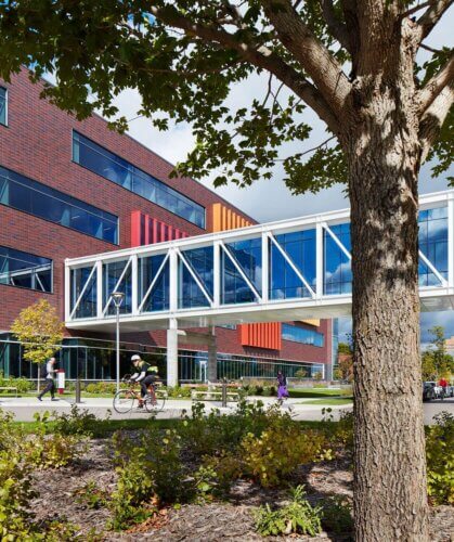 Augsburg University, Hagfors Center for Science, Business and Religion exterior skyway