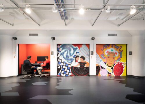 Mitchell Street Library interior garage doors