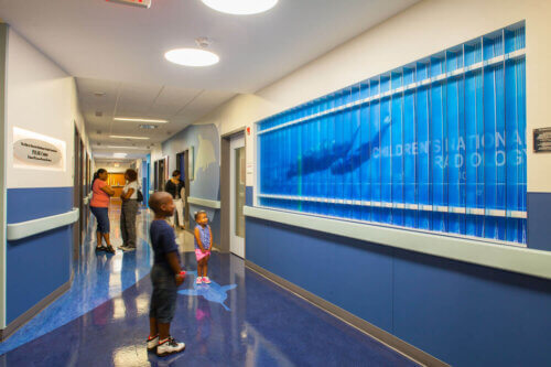 Elsie and Marvin Dekelboum Family Foundation Pulse Center interior hallway whale