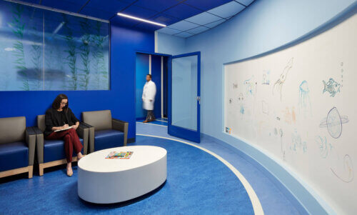 The Elsie and Marvin Dekelboum Family Foundation Molecular Imaging Center interior art waiting room