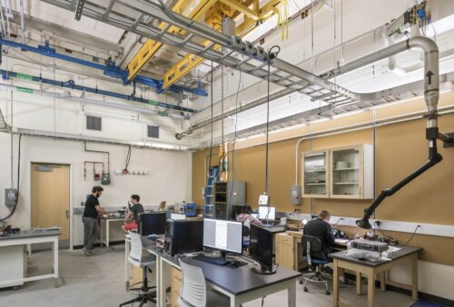 University of Massachusetts Amherst - Physical Sciences Building interior basement high bay lab