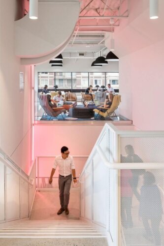 Hult International Business School interior pink stairwell