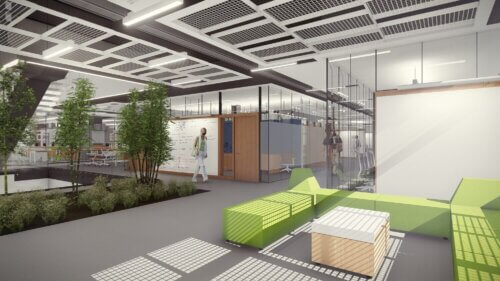 Lehigh University Health, Science and Technology Building interior lounge