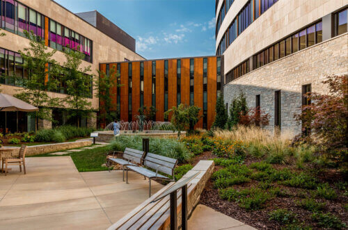 Owensboro Health Regional Hospital exterior landscape fountain