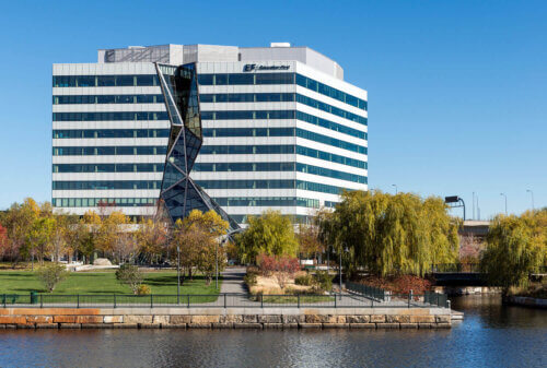 Education First North America Headquarters exterior across river