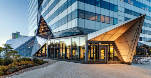 Education First North America Headquarters exterior evening