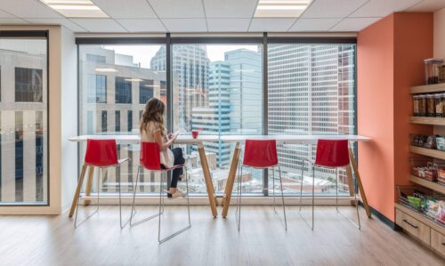 Sitecore offices interior bar table with view of San Francisco