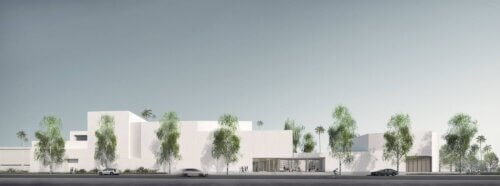 John Adams Middle School Performing Arts Center exterior rendering day 1