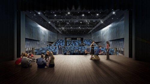 John Adams Middle School Performing Arts Center interior rendering Center Stage
