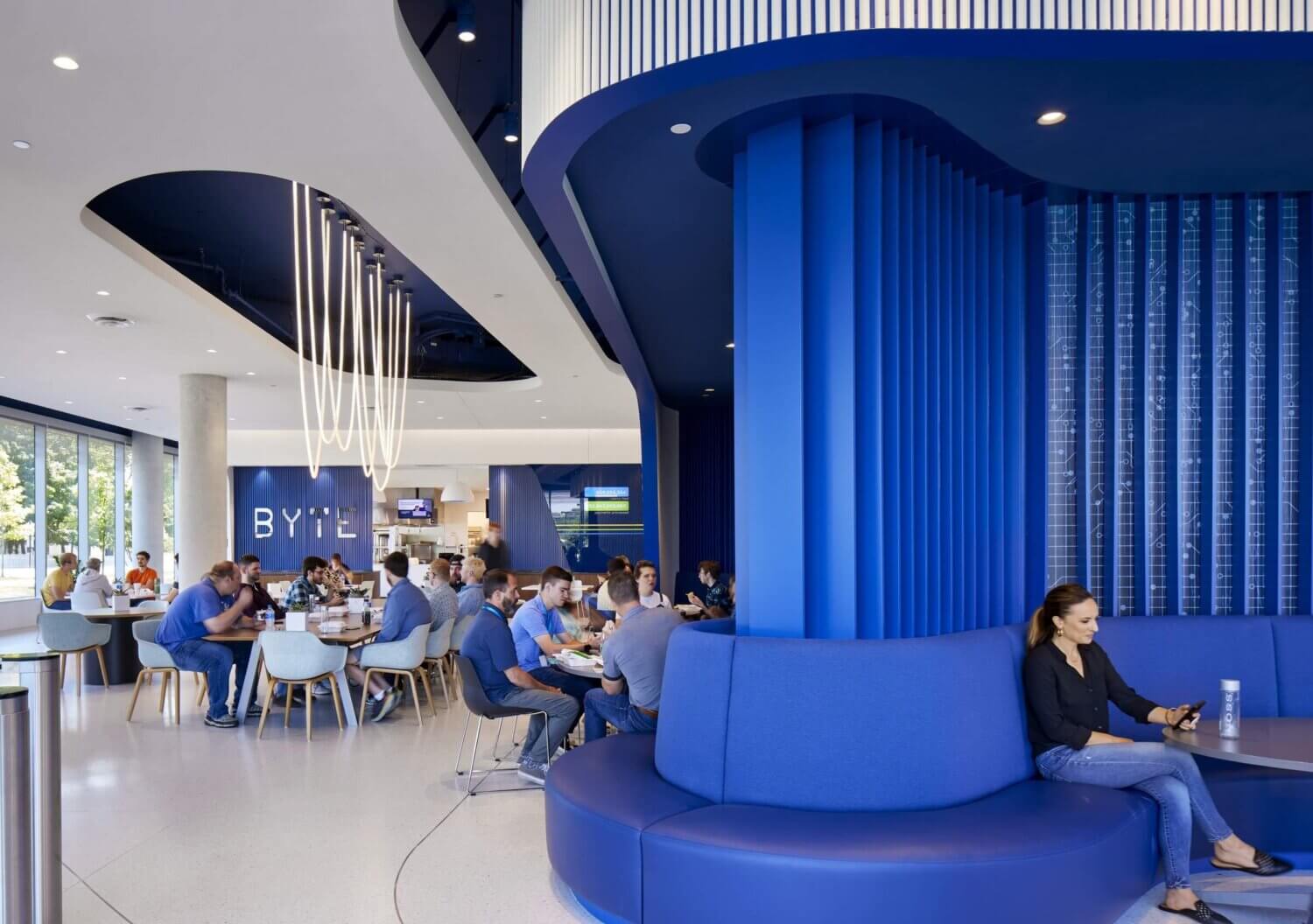 Breakfast and lunch are provided for employees at the Byte Café on the first floor