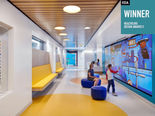 Interactive play wall in the lobby of Cedars-Sinai Guerin Children's