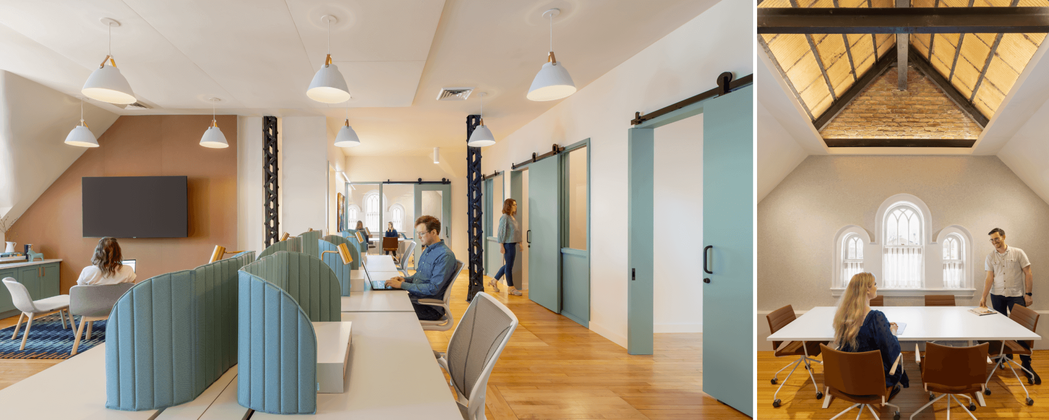 A renovation of an historic Carriage House for the American Swedish Institute converted unused space into museum staff offices, uncovering the character of the building’s original structure and materials.