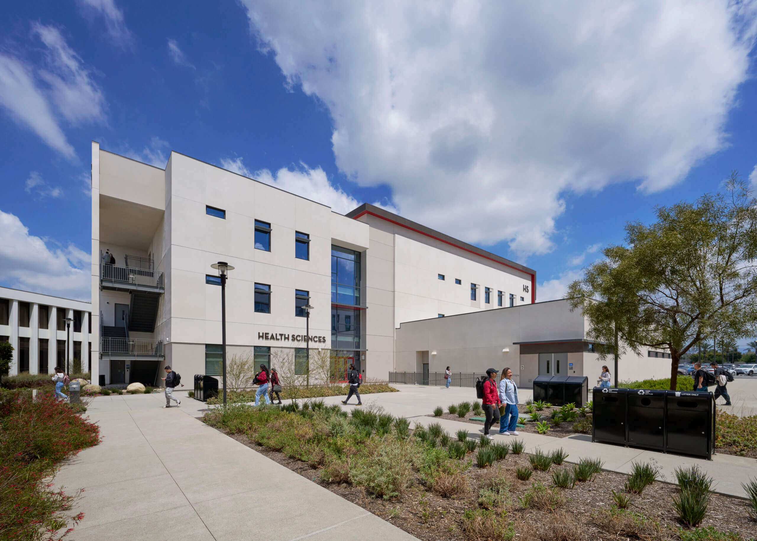 Hospital exterior with landscaping in the foreground