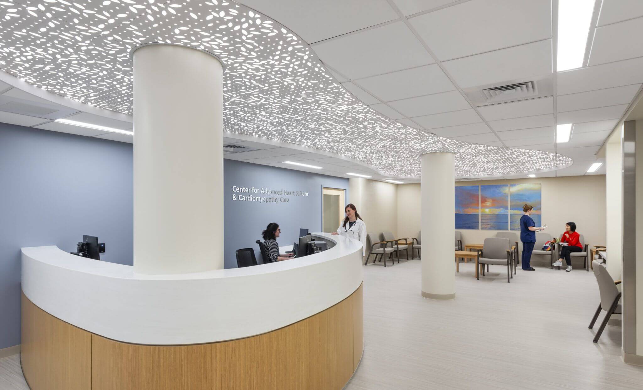 Hospital lobby area with reception desk