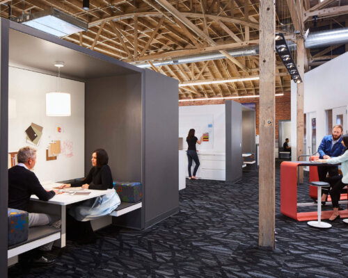 HGA’s Sacramento office features various collaboration spaces, including booths and work islands.